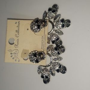 Silver Skull Rhinestone Earrings